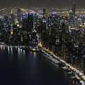 Chicago Night Skyline Aerial Photo